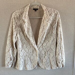 Cupio Blazer Sz L Ivory Lace Overlay One Button Lined Coquette Classy Romantic